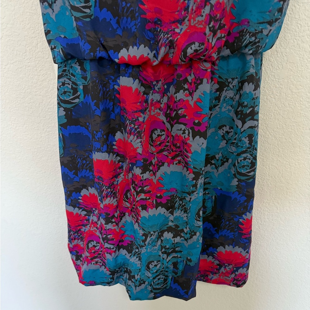 Banana Republic Vibrant Blue Pink Floral Draped Jersey Sleeveless Dress Size 0 - Picture 8 of 9